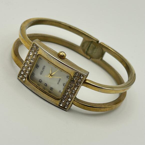 Vintage Golden Gold-tone Mother Pearl Bangle Quartz Watch Working New Battery main image 4